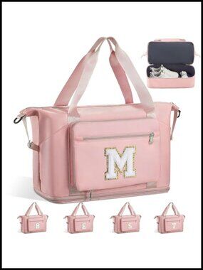 Monogrammed Initial Duffle Bag 50L Travel Overnight Gym Sleepover Bag with Shoe